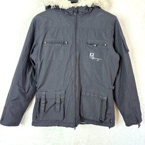 Roxy X Series Faux Fur Lined Hooded Y2K Ski Snow Jacket Womens M Black